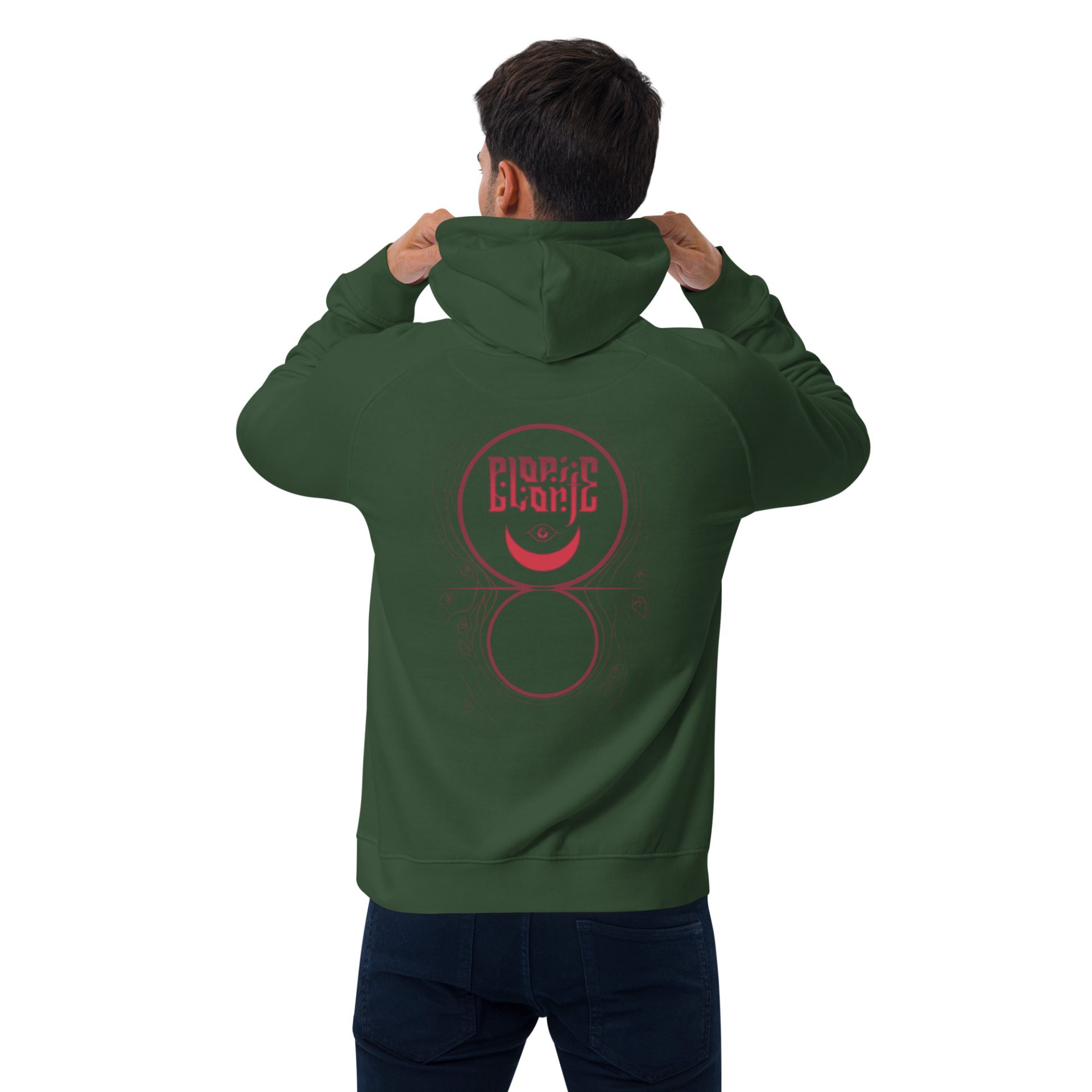 Unisex eco raglan hoodie bottle green back 69132b7796cb7.jpg