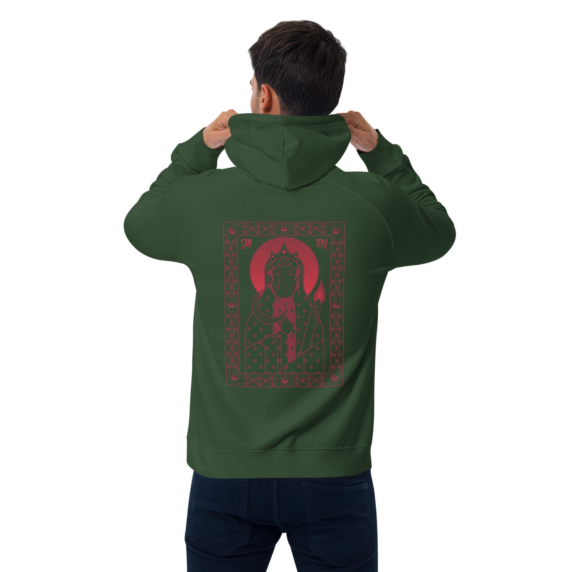 Unisex eco raglan hoodie bottle green back 69132cbe75e86.jpg