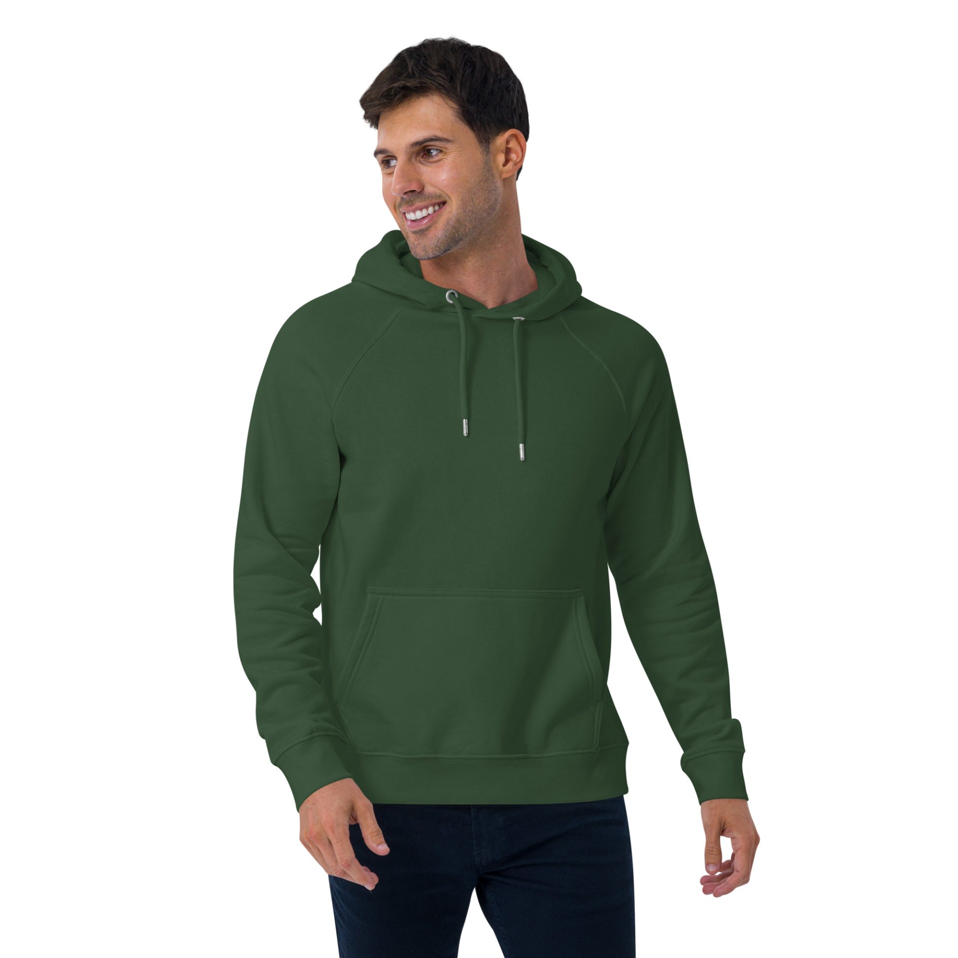 Unisex eco raglan hoodie bottle green front 2 69132b7799f2e.jpg