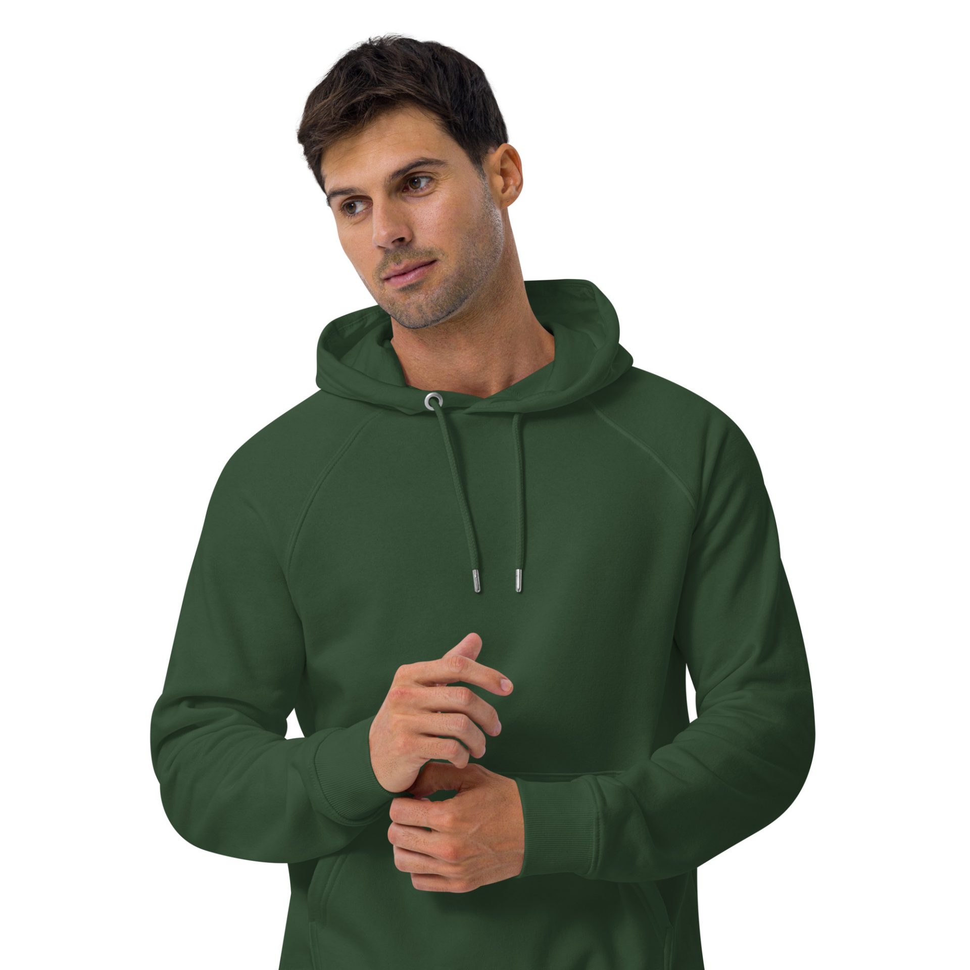 Unisex eco raglan hoodie bottle green front 3 69125384ceb54.jpg