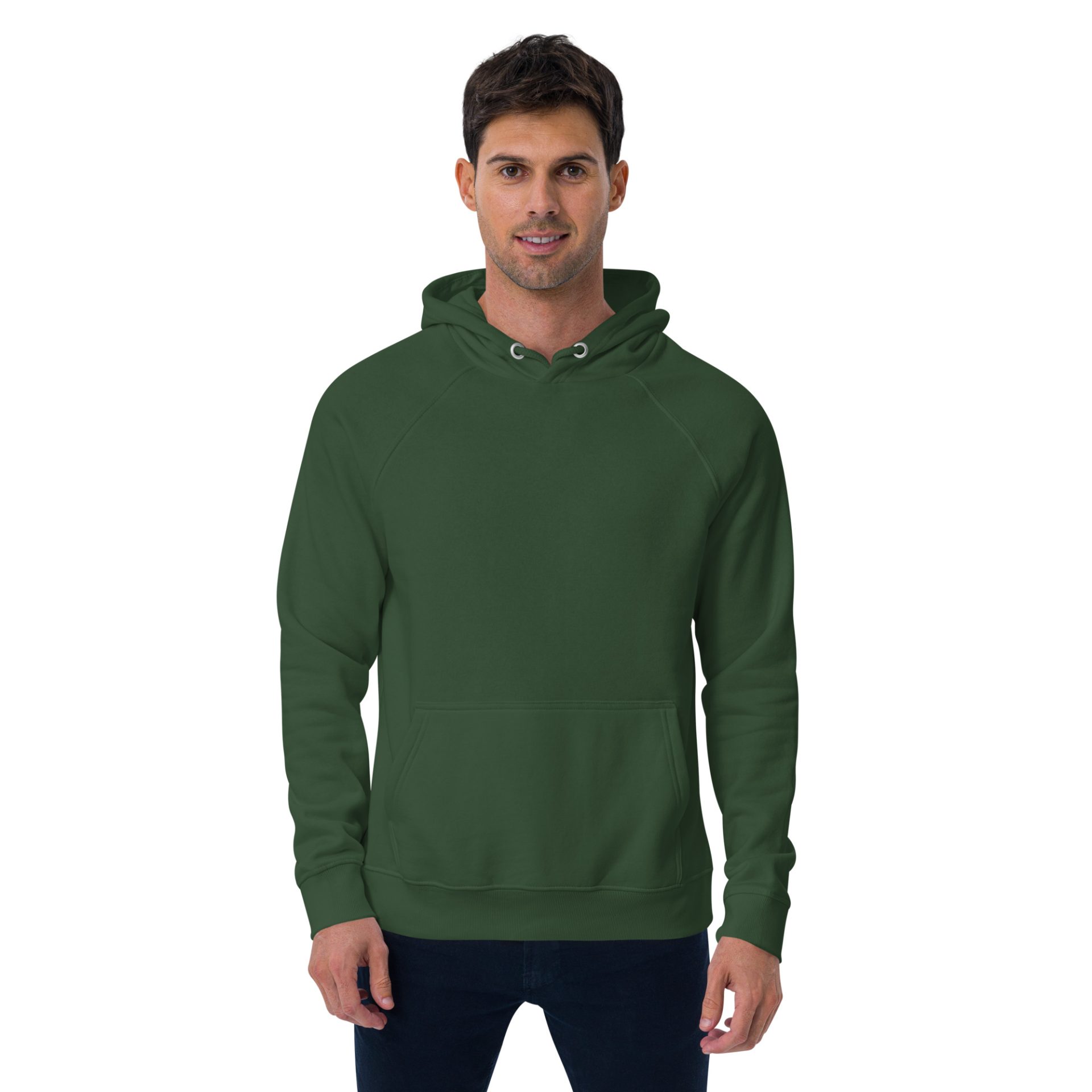 Unisex eco raglan hoodie bottle green front 69125384ccc62.jpg