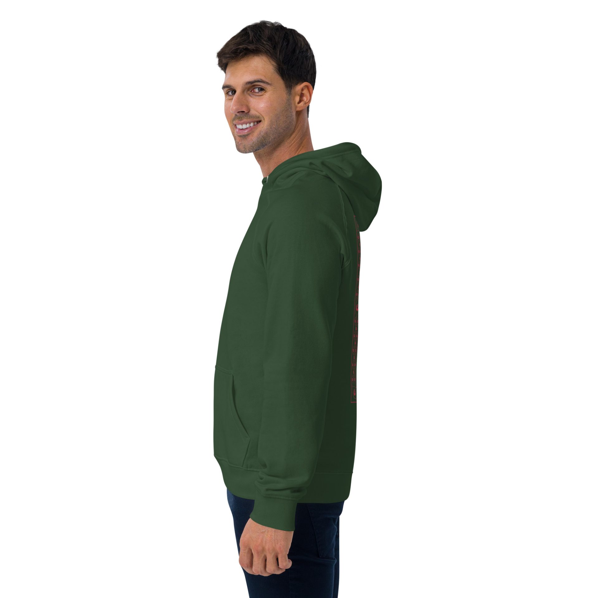 Unisex eco raglan hoodie bottle green left 69132cbe7b5b9.jpg