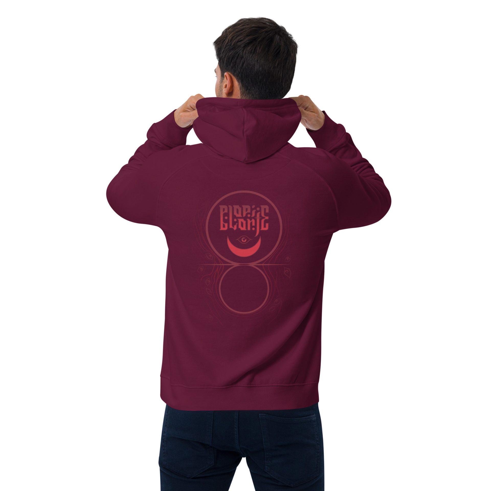 Unisex eco raglan hoodie burgundy back 69132b778bdbc.jpg