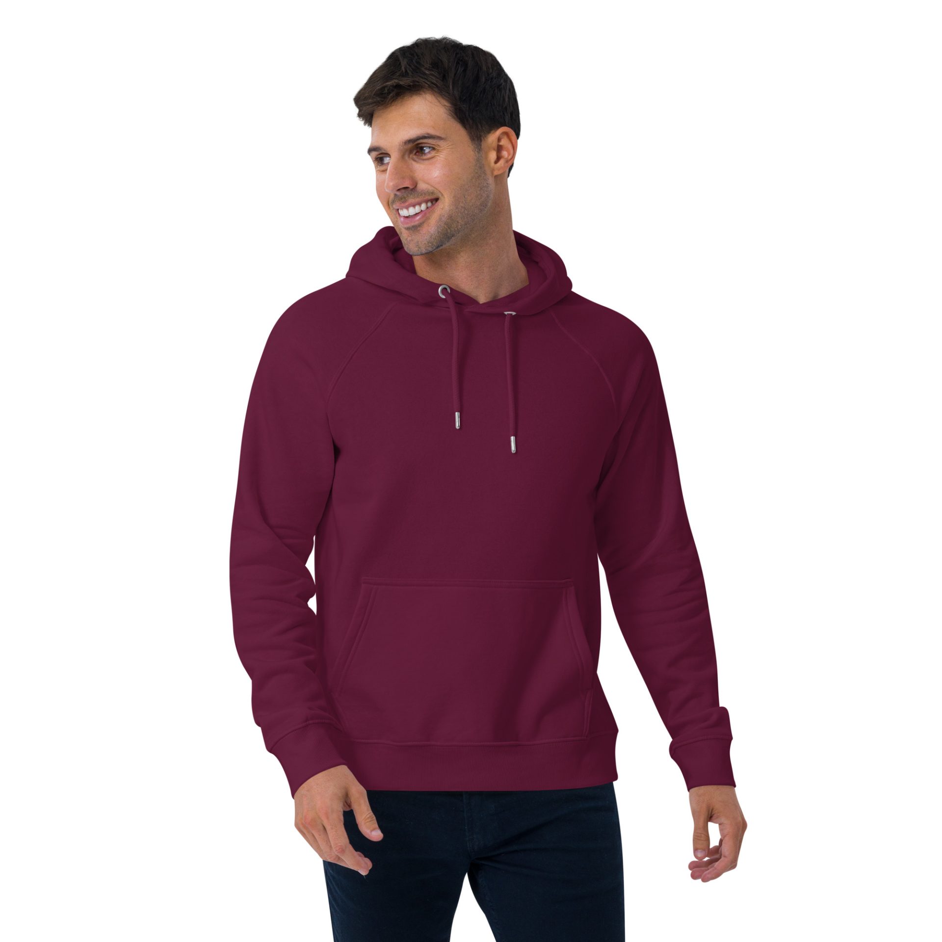 Unisex eco raglan hoodie burgundy front 2 69132b778d2c0.jpg
