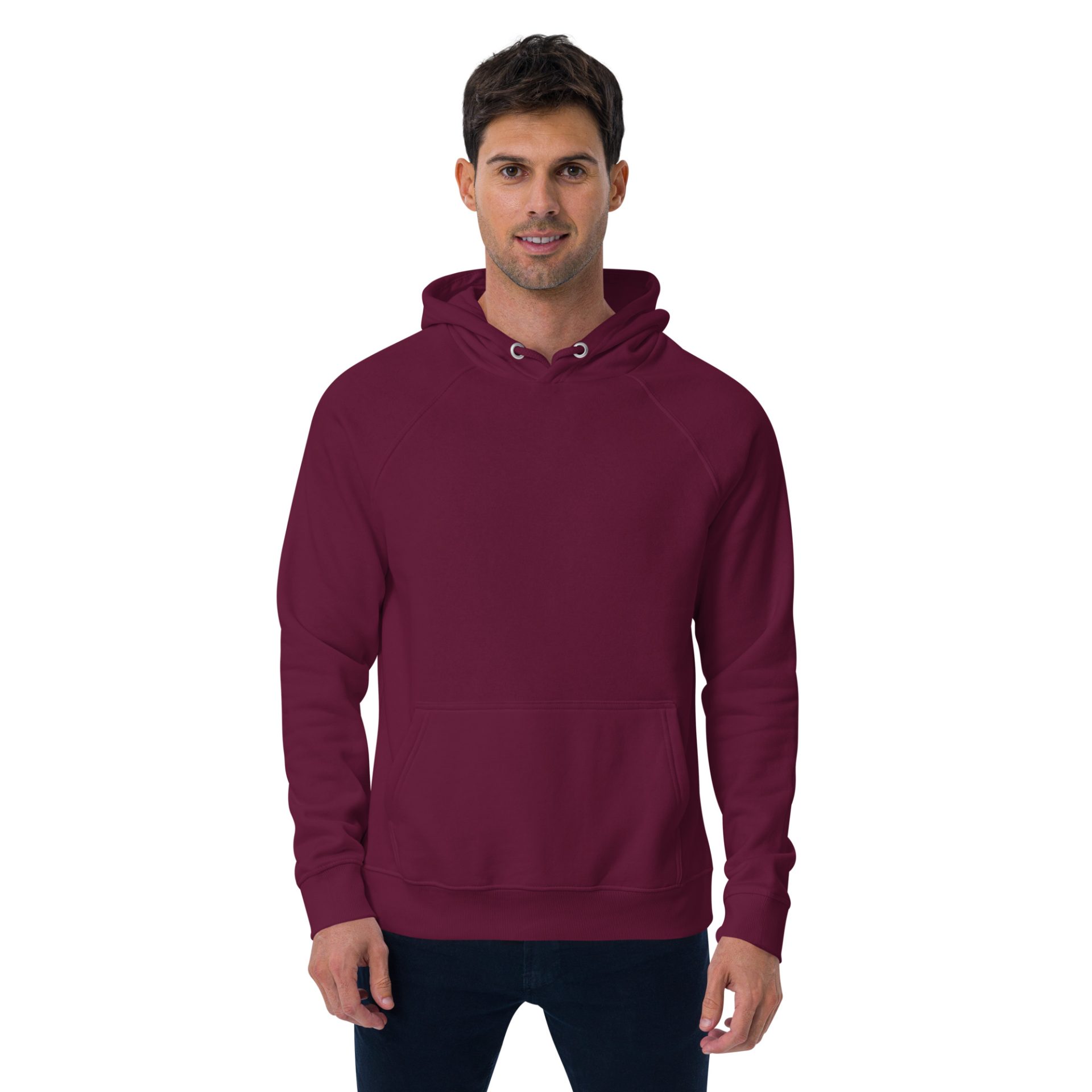 Unisex eco raglan hoodie burgundy front 69132cbe6b646.jpg