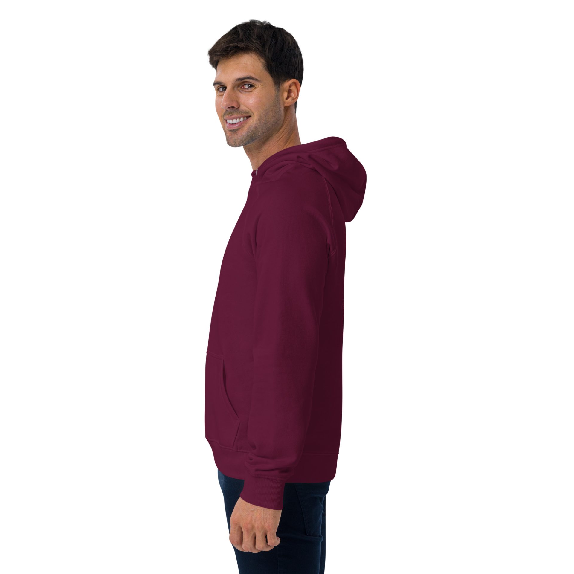 Unisex eco raglan hoodie burgundy left 69132b778e06f.jpg