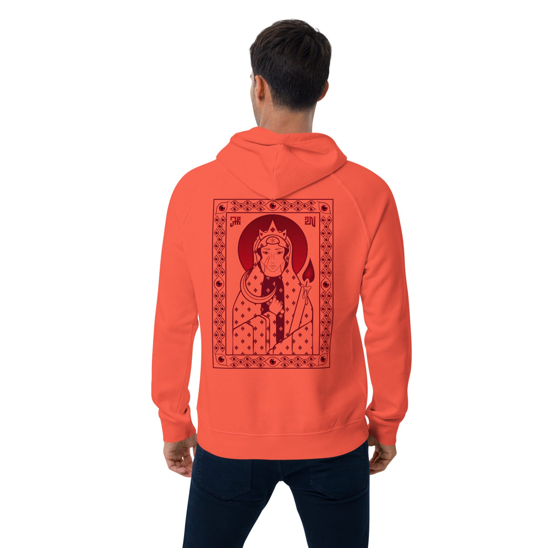 Unisex eco raglan hoodie burnt orange back 2 69132cbe8179e.jpg