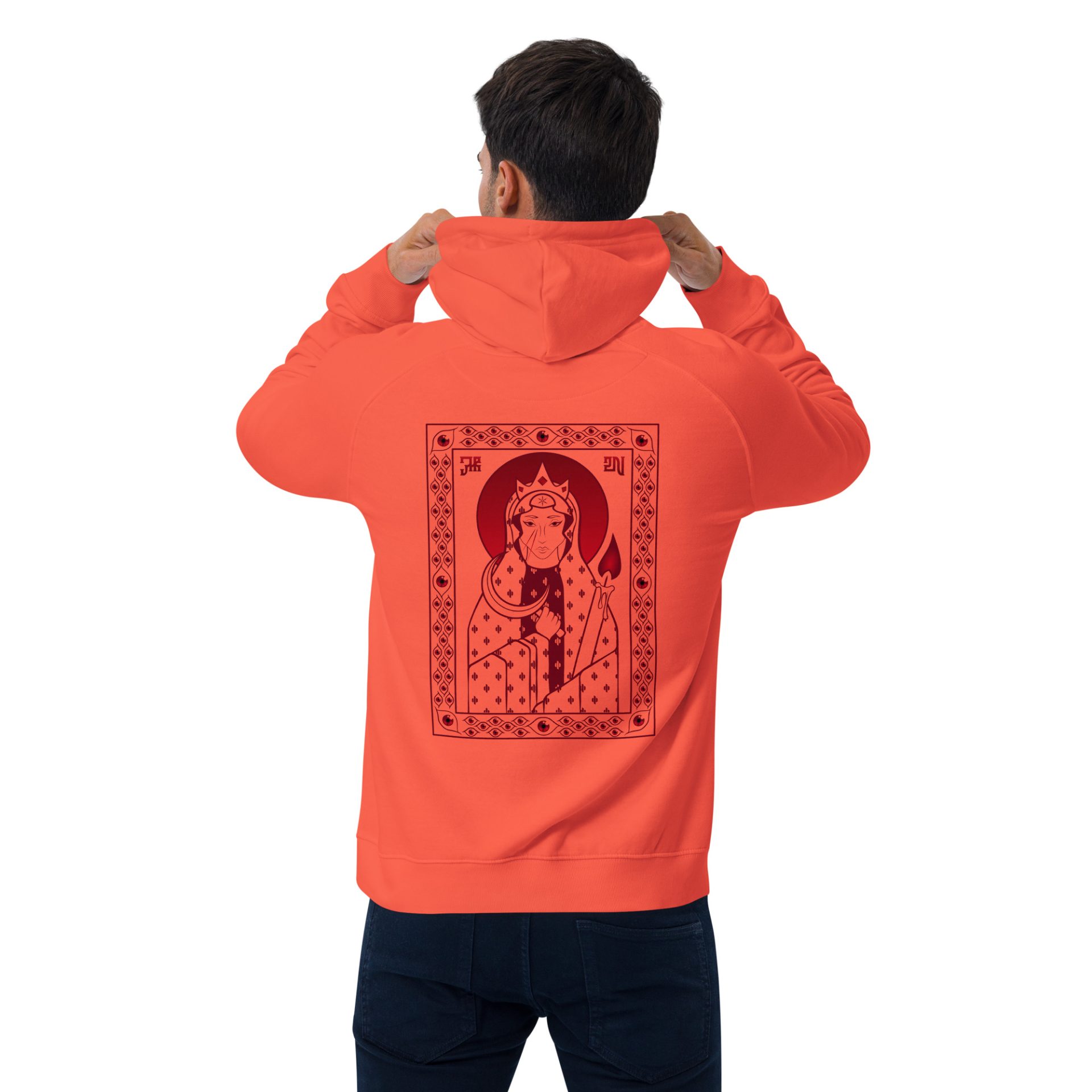 Unisex eco raglan hoodie burnt orange back 69132cbe80184.jpg