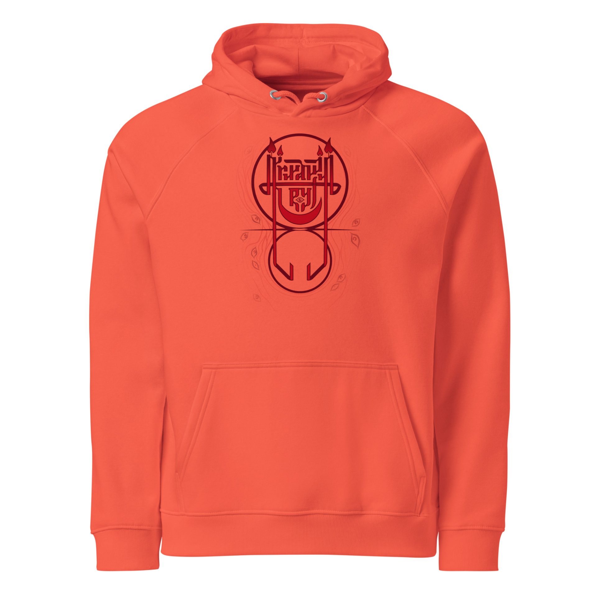 Unisex eco raglan hoodie burnt orange front 69132c6d8471b.jpg