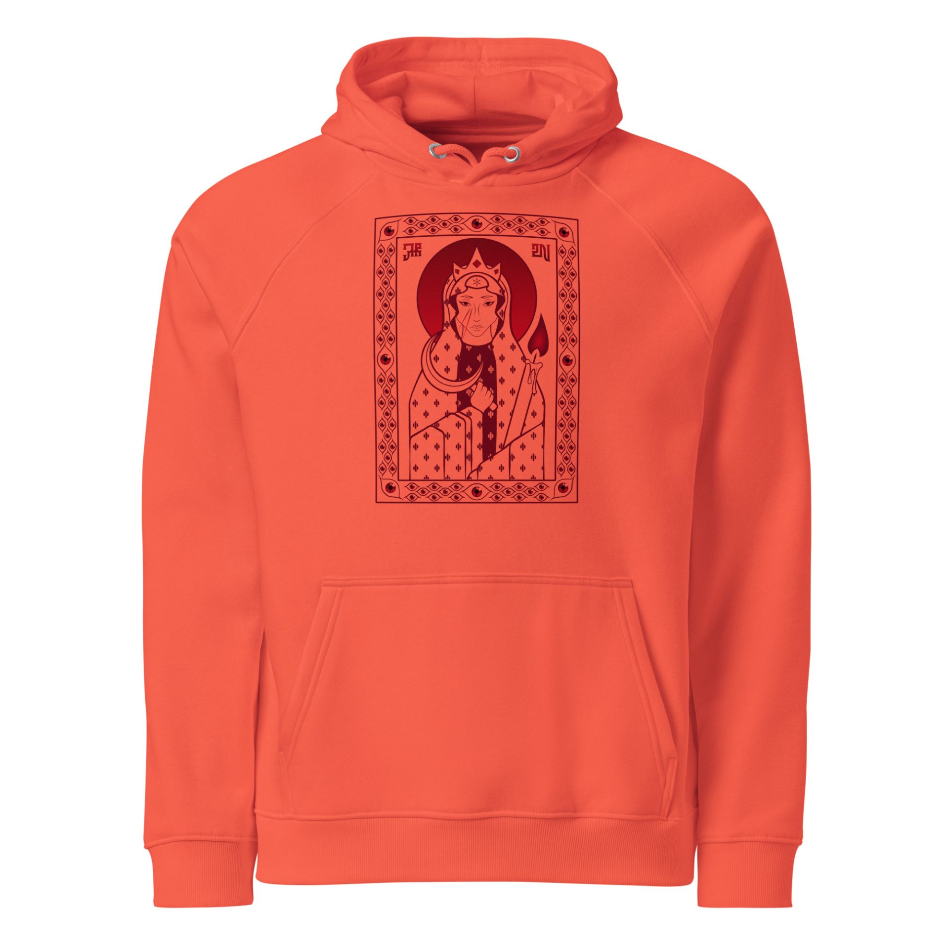 Unisex eco raglan hoodie burnt orange front 69132ce970390.jpg