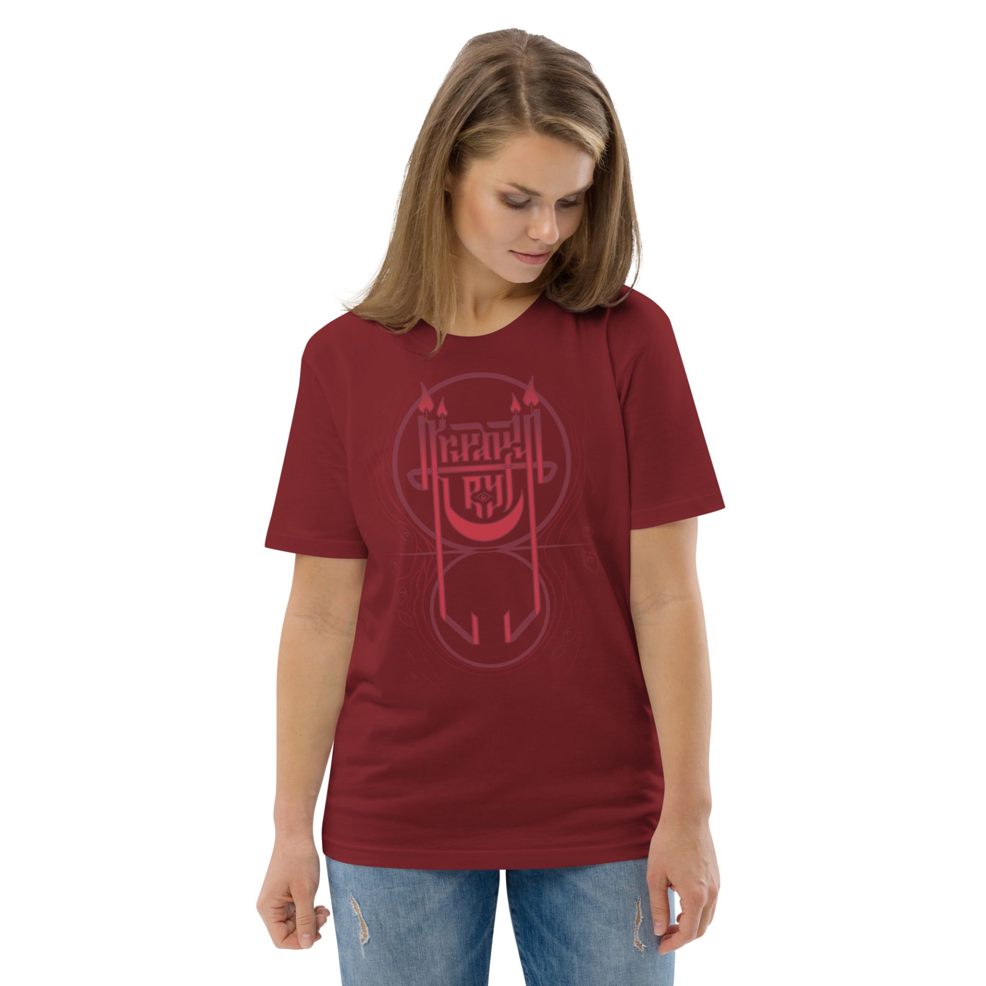 Unisex organic cotton t shirt burgundy front 2 69132c481eb0a.jpg