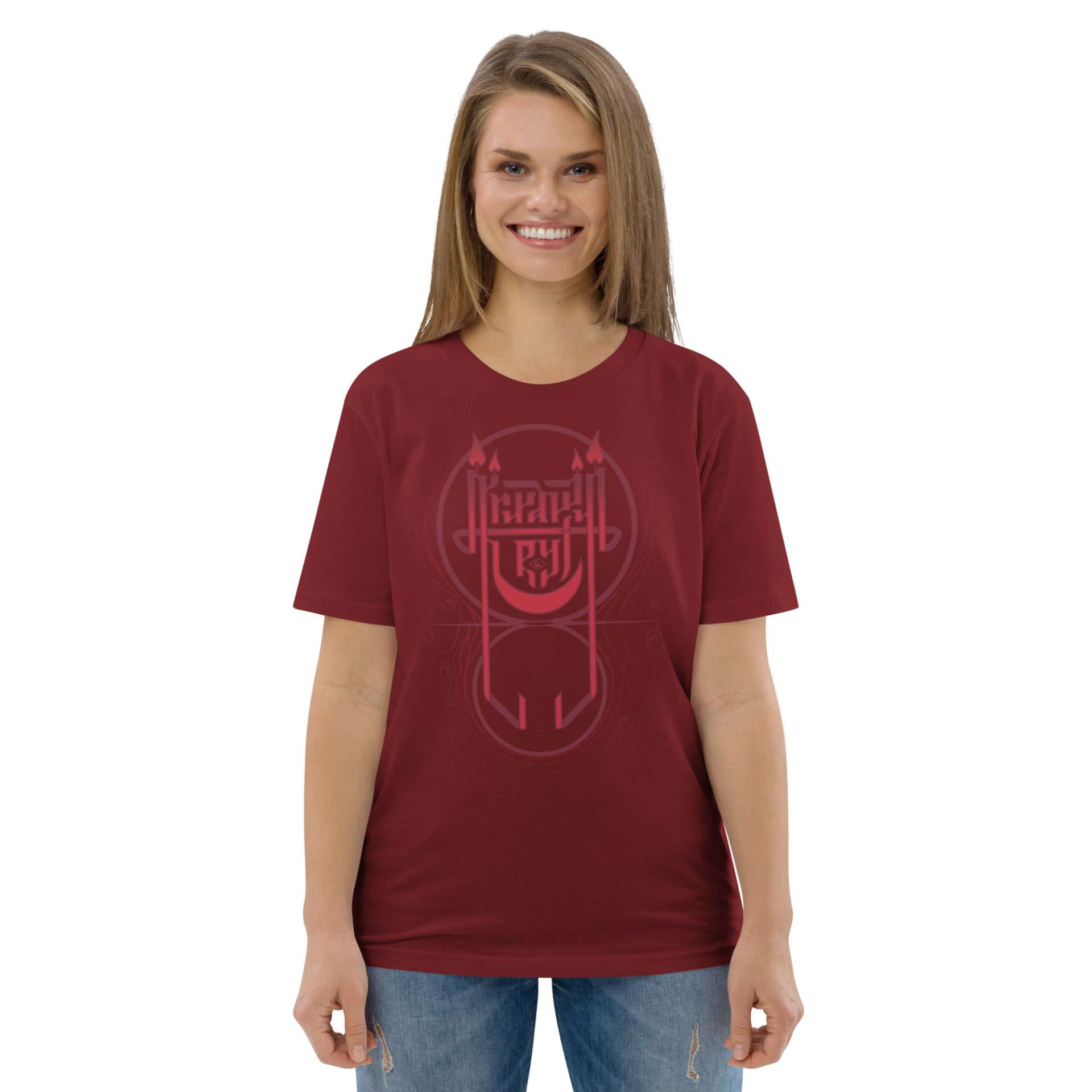 Unisex organic cotton t shirt burgundy front 69132c481b191.jpg
