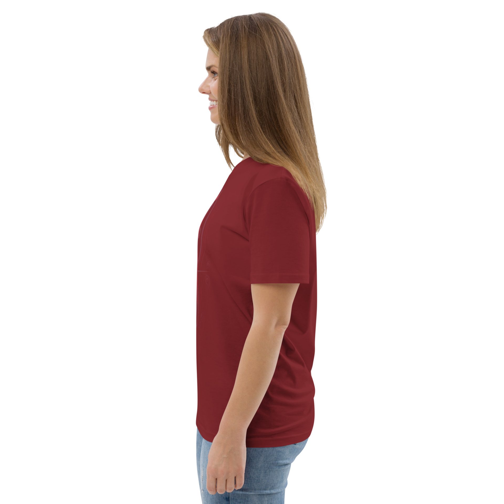 Unisex organic cotton t shirt burgundy left 69132c4839818.jpg