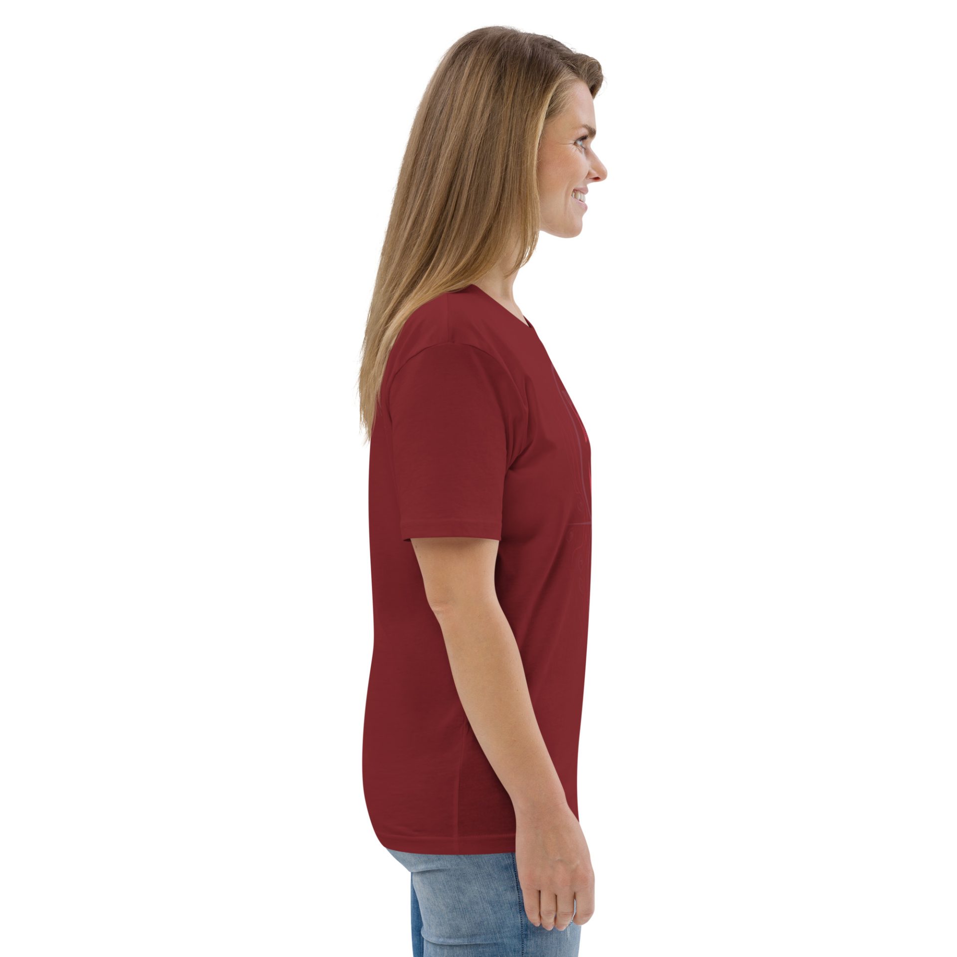 Unisex organic cotton t shirt burgundy right 691256d473610.jpg