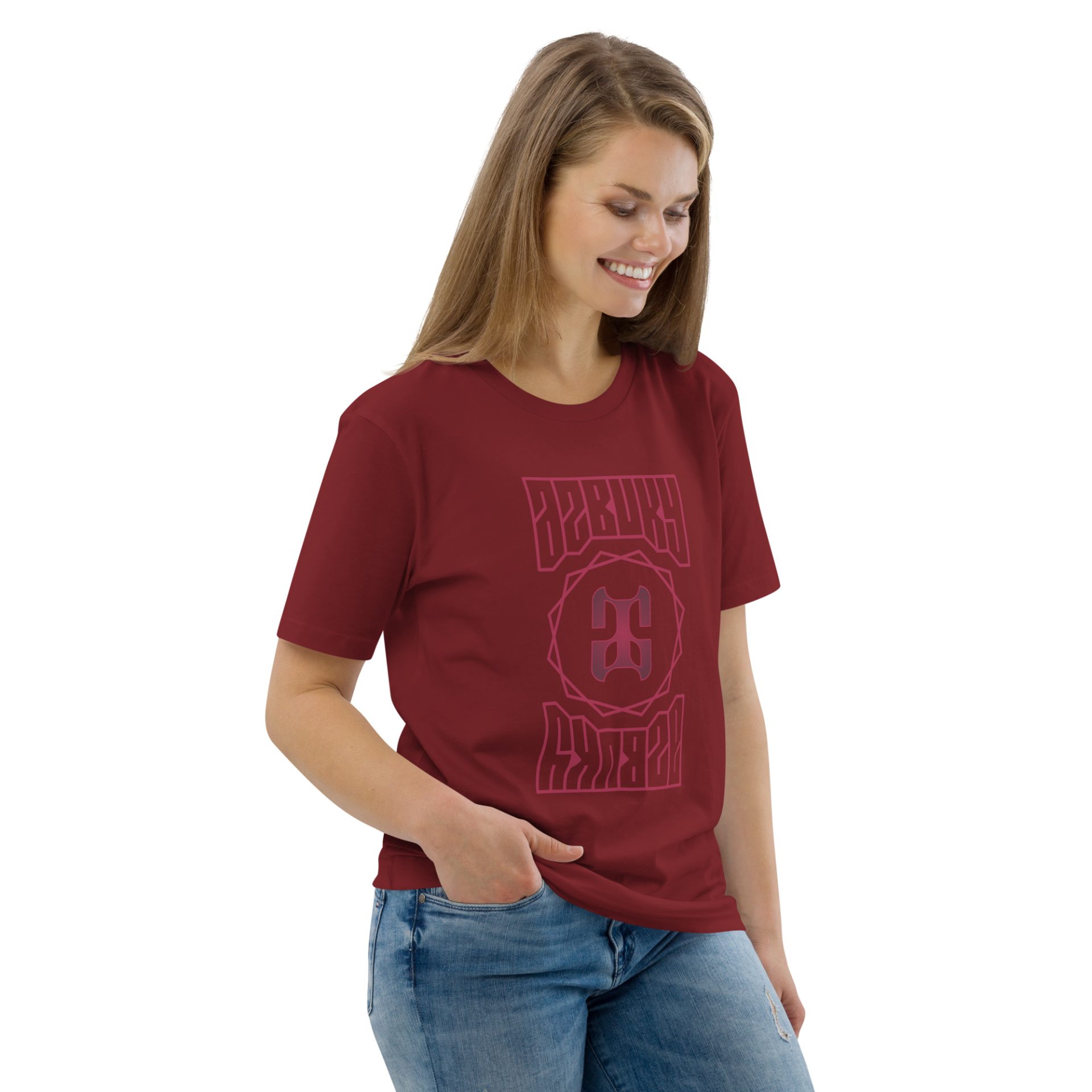 Unisex organic cotton t shirt burgundy right front 691254d509856 1.jpg