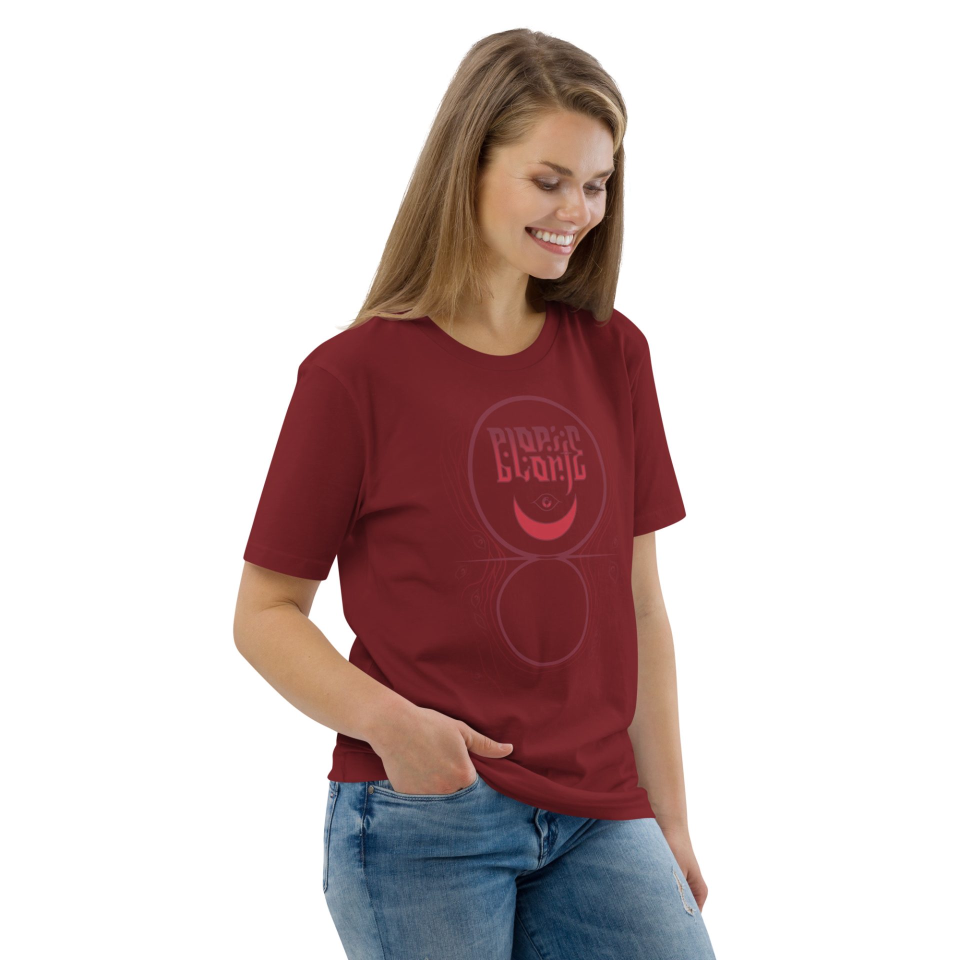 Unisex organic cotton t shirt burgundy right front 691256d47048b.jpg