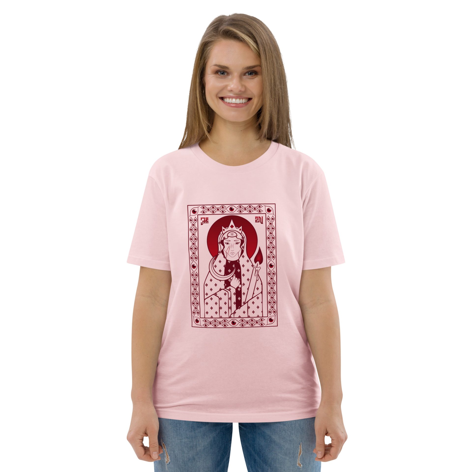Unisex organic cotton t shirt cotton pink front 69132e08e98ab.jpg