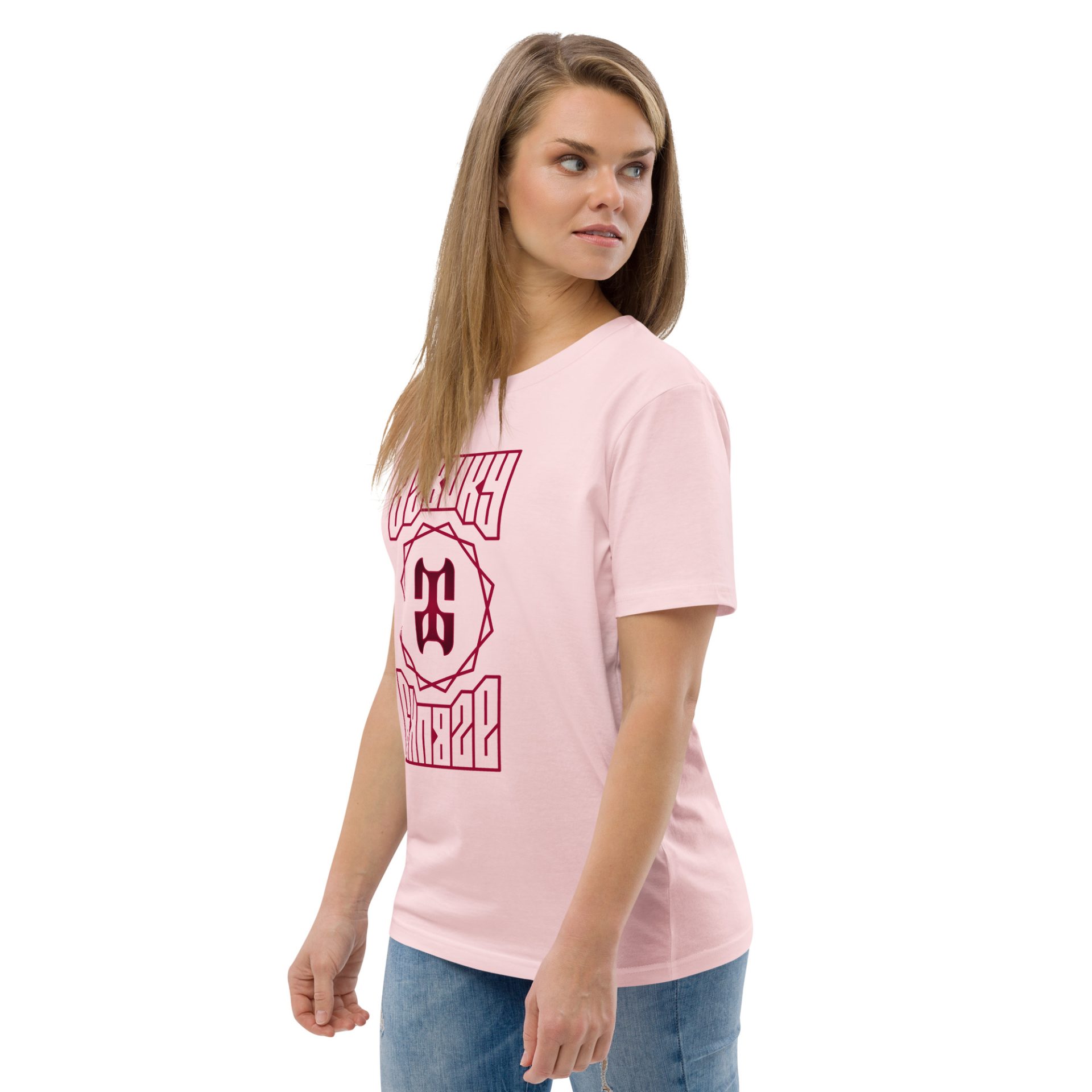 Unisex organic cotton t shirt cotton pink left front 691254d6aa38b.jpg