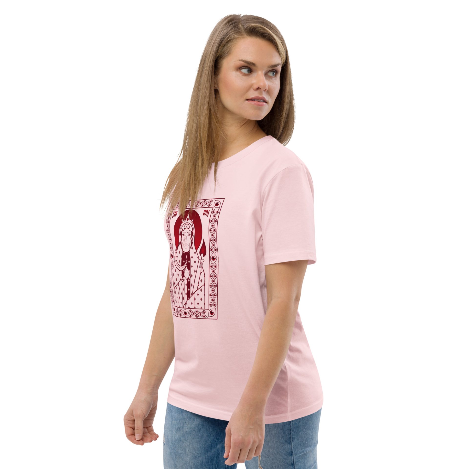 Unisex organic cotton t shirt cotton pink left front 69132e0923e39.jpg
