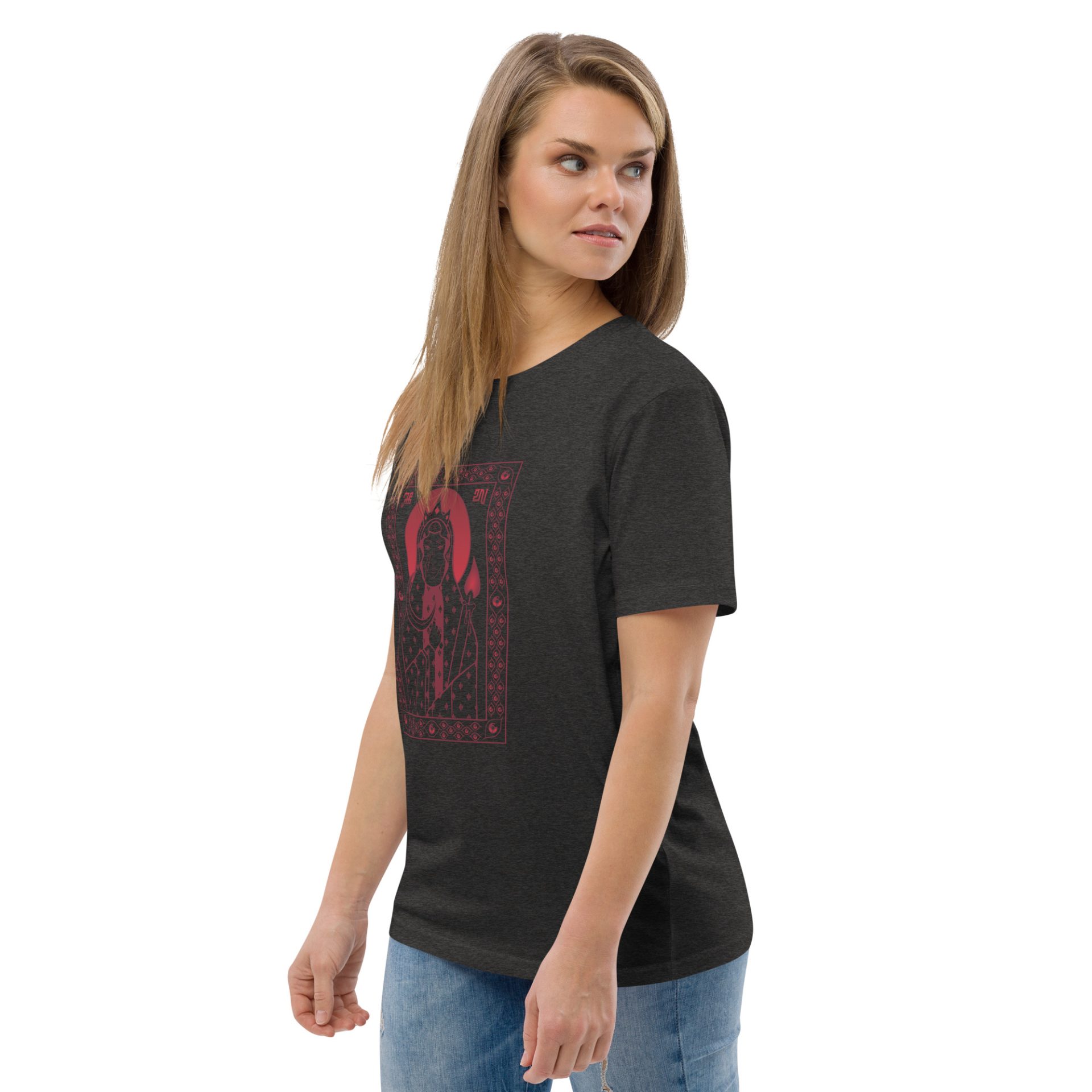 Unisex organic cotton t shirt dark heather grey left front 69132e0757531.jpg