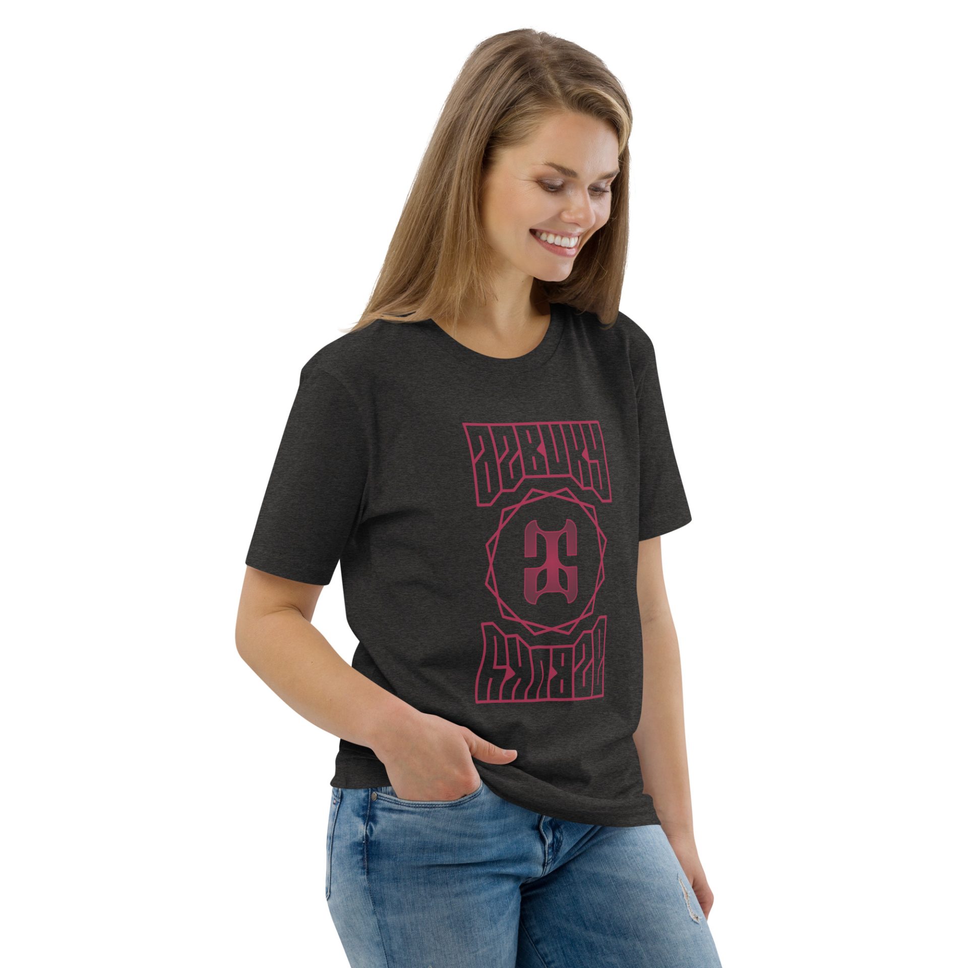 Unisex organic cotton t shirt dark heather grey right front 691254d4e33cd 1.jpg