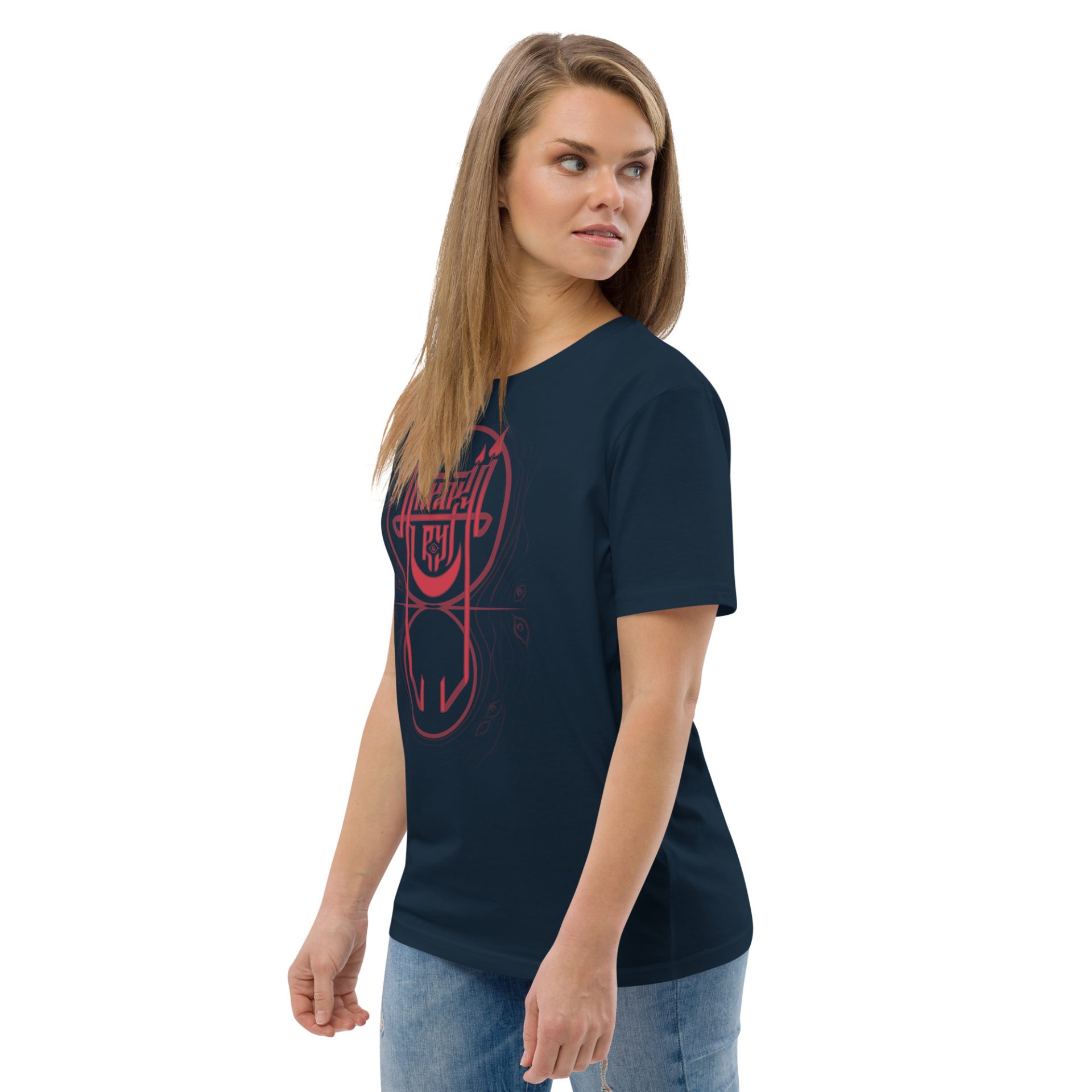 Unisex organic cotton t shirt french navy left front 69132c47ec879.jpg