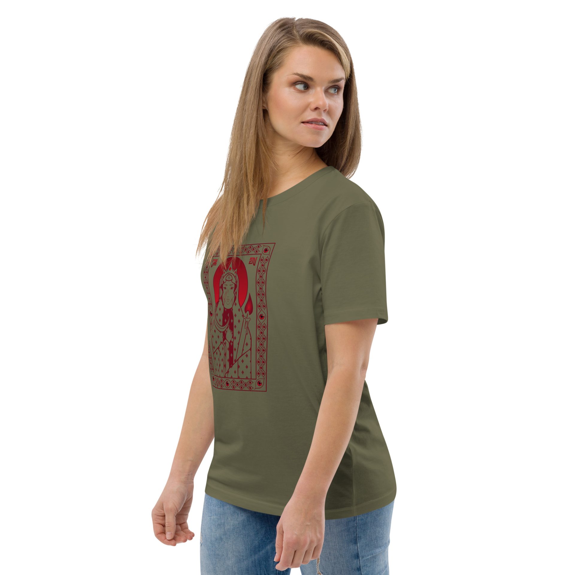 Unisex organic cotton t shirt khaki left front 69132e07da885.jpg