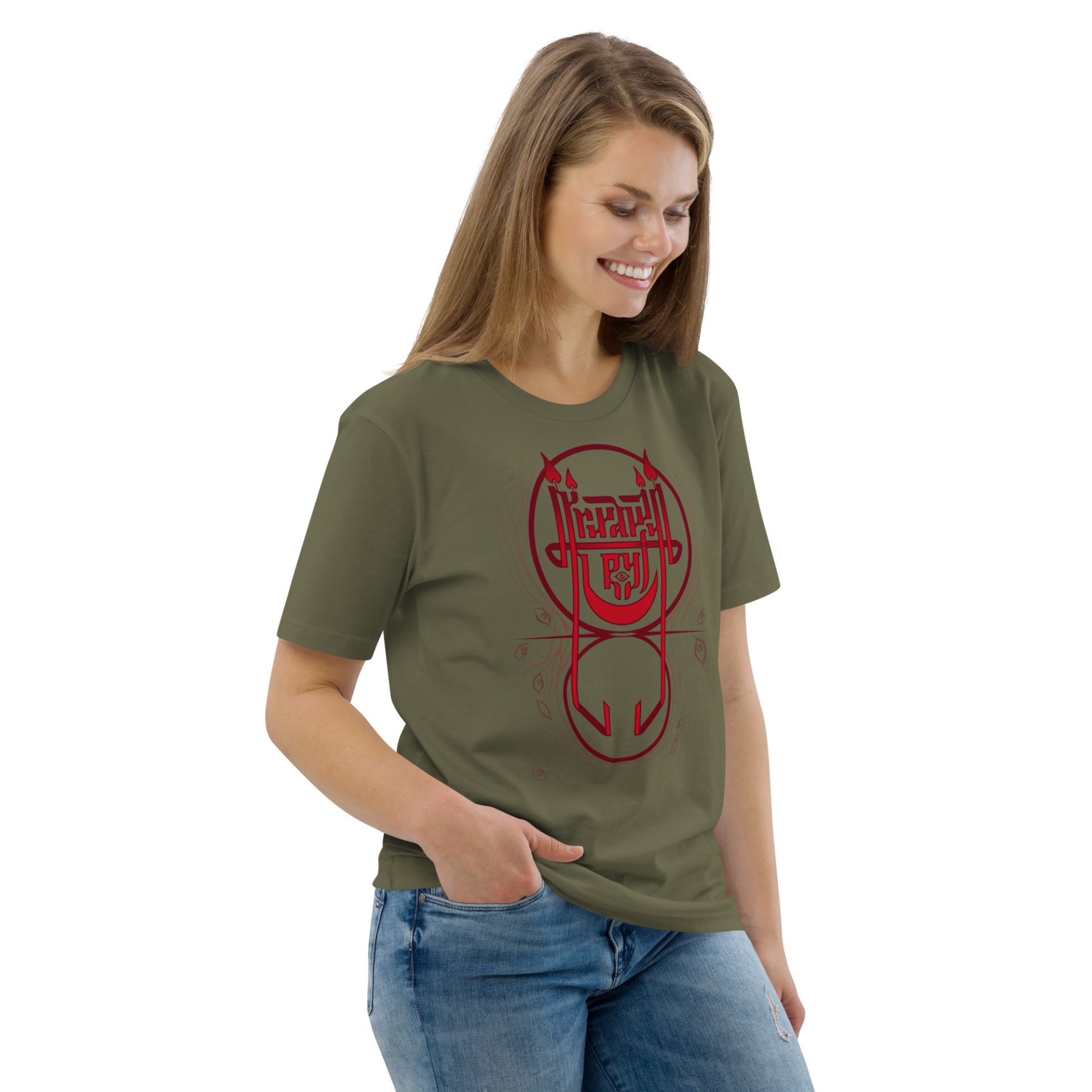 Unisex organic cotton t shirt khaki right front 69132c48bbb67.jpg